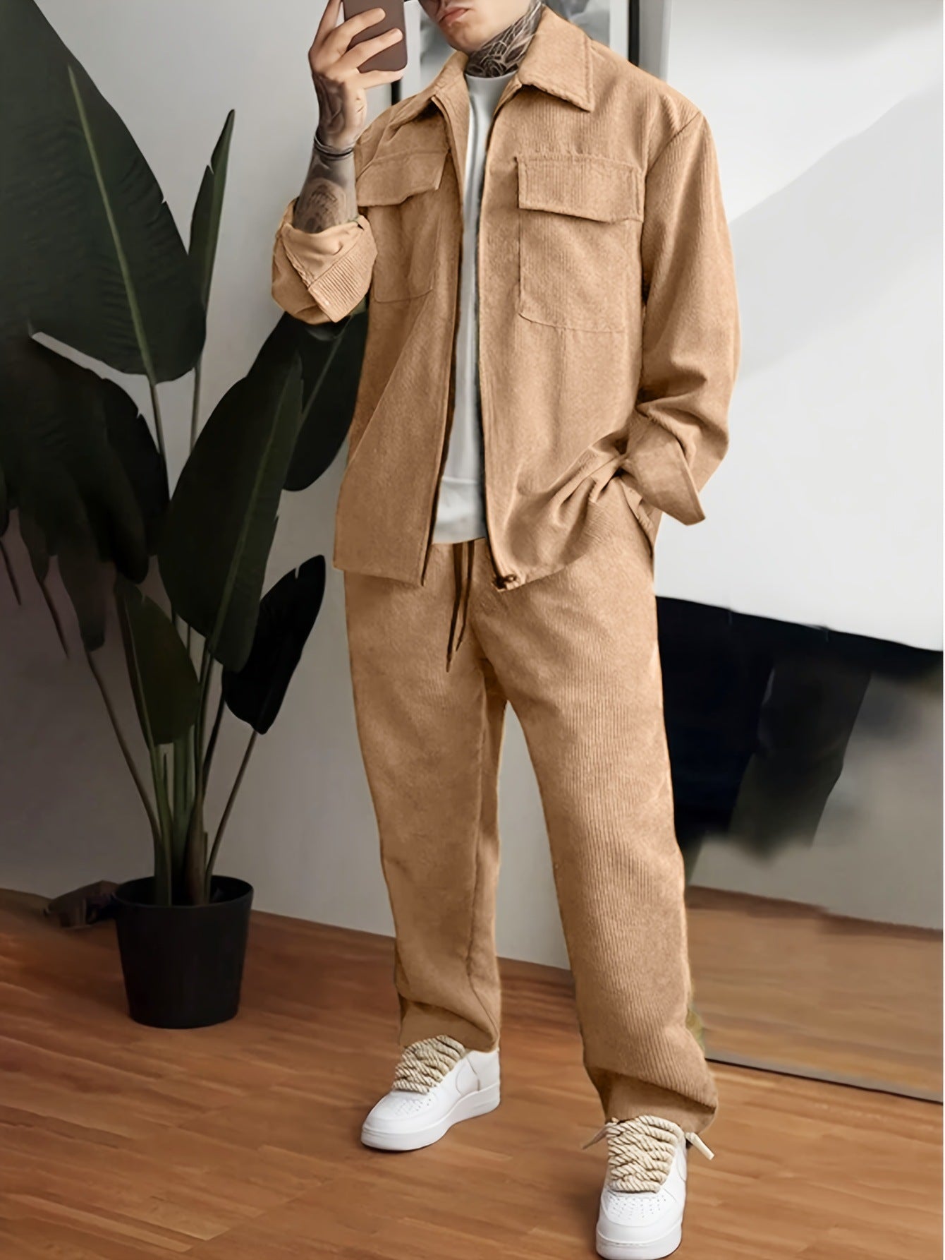 Traje de pantalones de camisa de manga larga para hombre