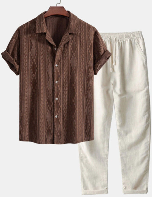 Camisa casual de manga corta de solapa Traje de pantalones cómodos