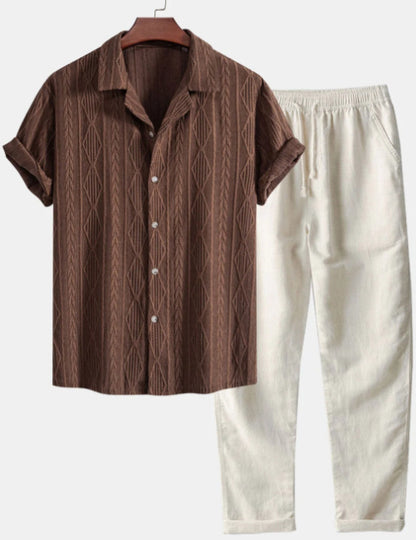 Camisa casual de manga corta de solapa Traje de pantalones cómodos