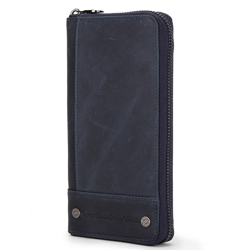 Billetera Larga de Hombre en Cuero Genuino con Bloqueo Antirrobo y Cierre