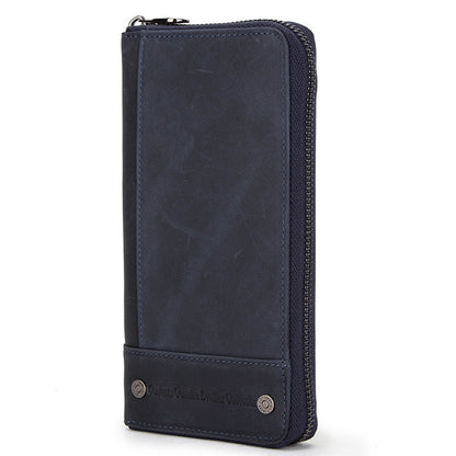 Billetera Larga de Hombre en Cuero Genuino con Bloqueo Antirrobo y Cierre