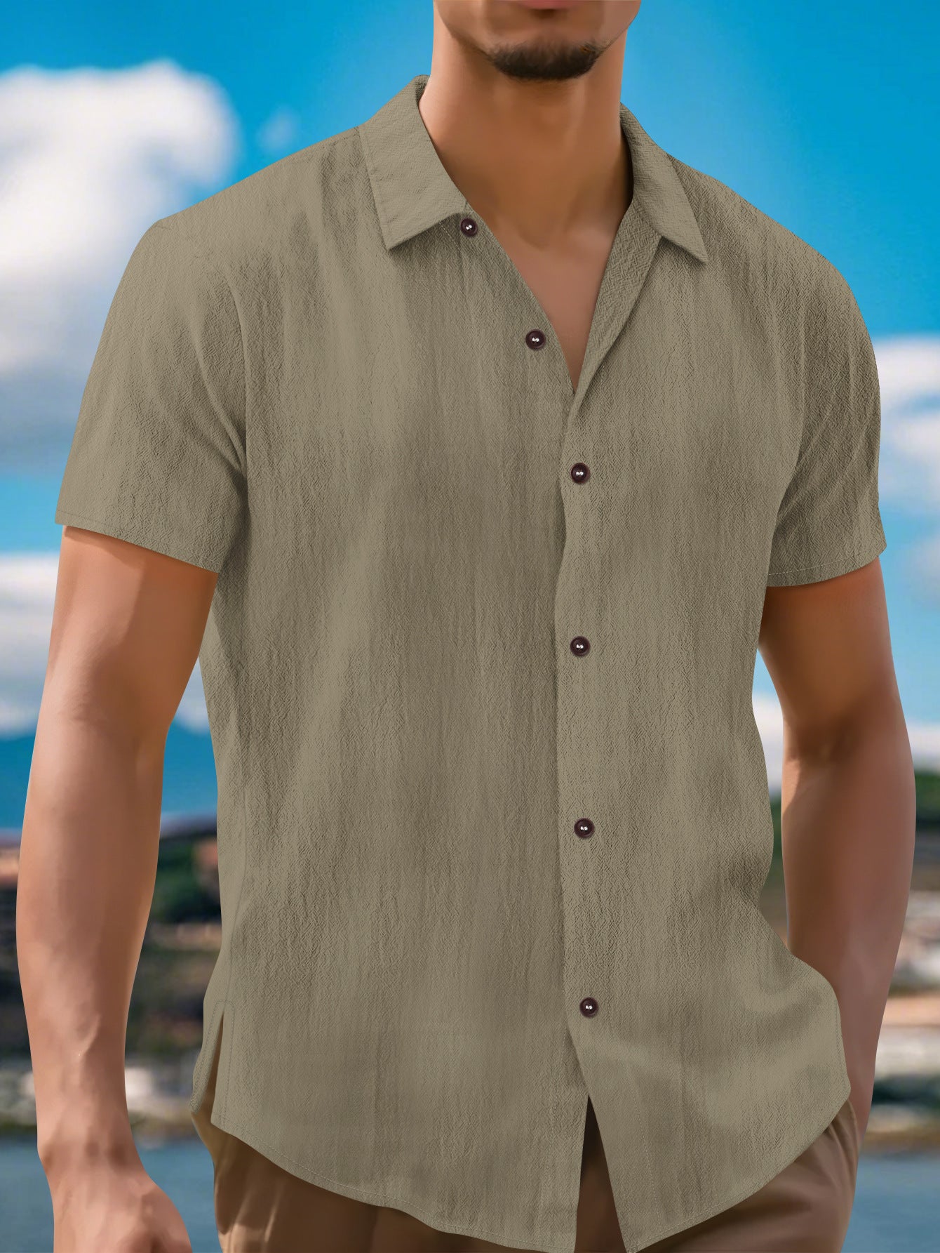 Camisa de manga corta de moda de lino para hombre