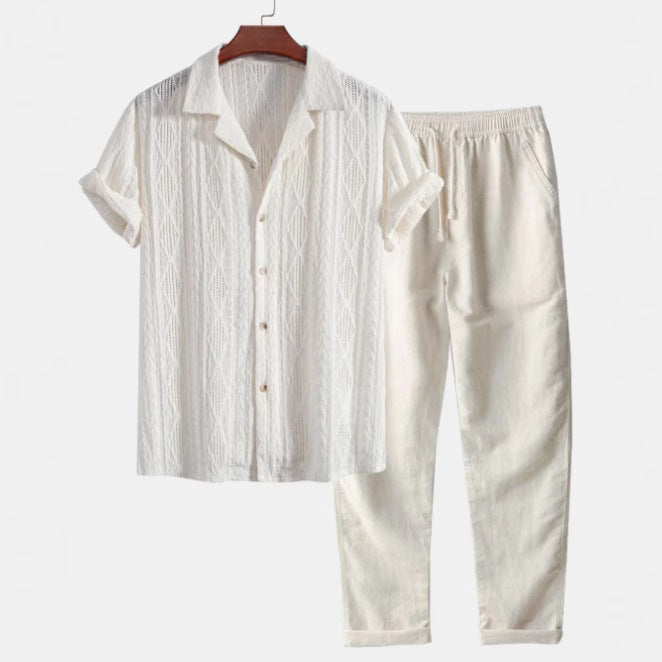 Camisa casual de manga corta de solapa Traje de pantalones cómodos