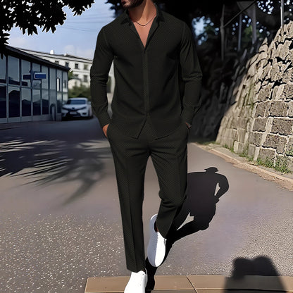 Primavera y otoño con una impresión de grano cuadrado a cuadros de otoño cómodo traje básico para hombres