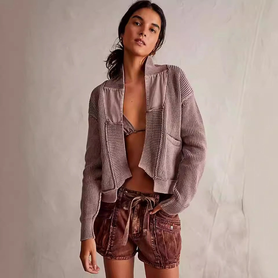 Women's Woolen Cardigan Splicing Coat Jacket