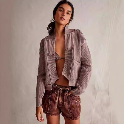 Women's Woolen Cardigan Splicing Coat Jacket