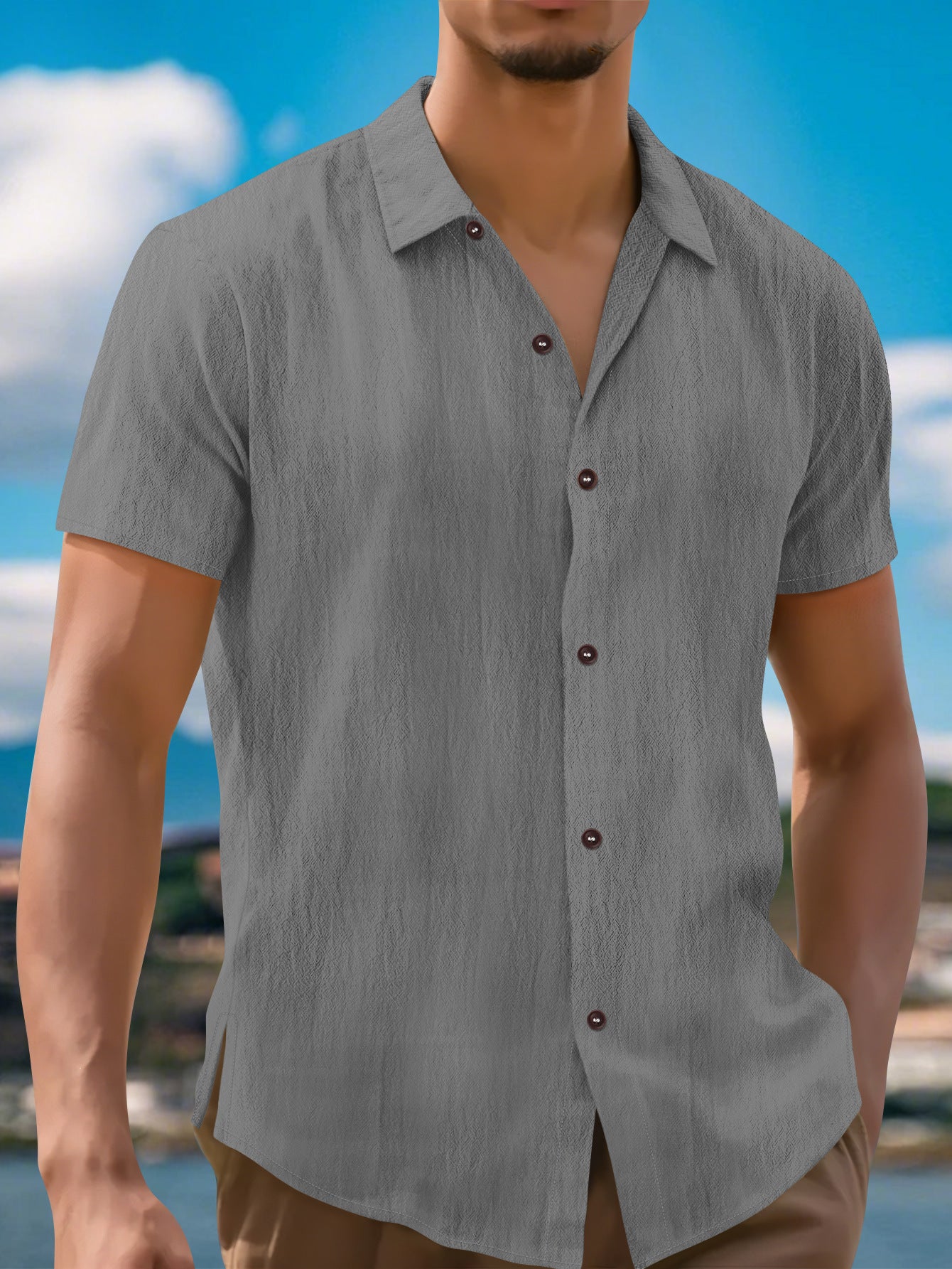 Camisa de manga corta de moda de lino para hombre