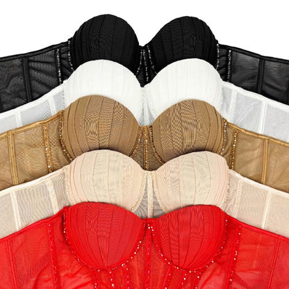 La malla sexy con aparatos ortopédicos y almohadilla para los senos se puede usar fuera del sujetador de plástico de espina de imitación