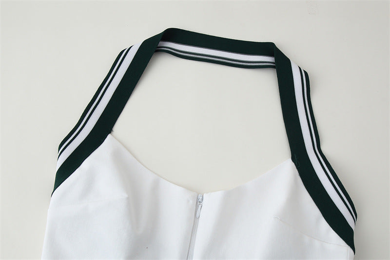 Patchwork Stripe Rib colgante Collar Backless Top