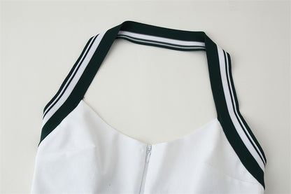 Patchwork Stripe Rib colgante Collar Backless Top