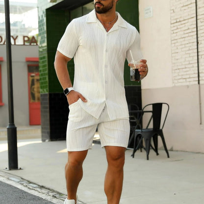 Patrón de onda para hombres Casual Transpirable Solid Color Short Sleve Short Sleit