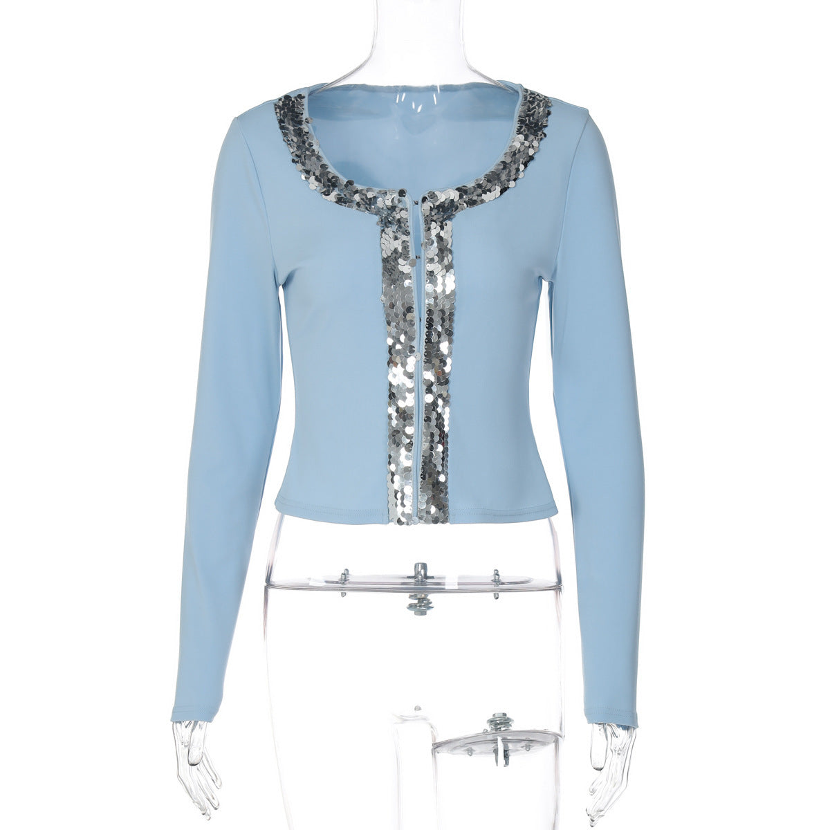 Fashionable Sequins Slim FitFlattering Knit Cardigan Breasted All-match Top
