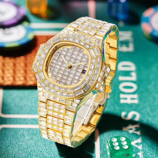 Reloj Casual de Cuarzo con Diseño Cuadrado y Detalles Tipo Diamante