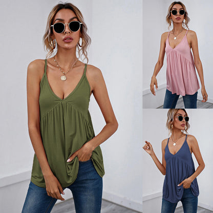 Sleeveless V-neck Backless Tank Top Versatile Women's Top