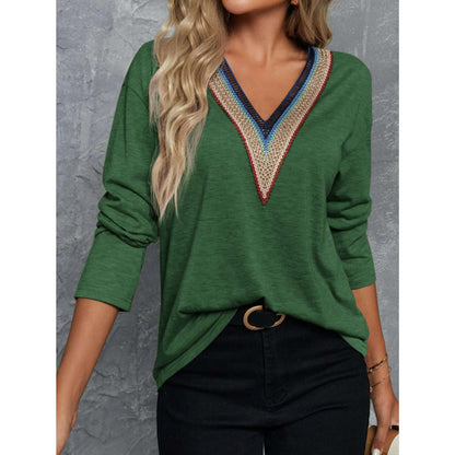 Autumn And Winter Lace Spliced V-neck Loose Long Sleeve