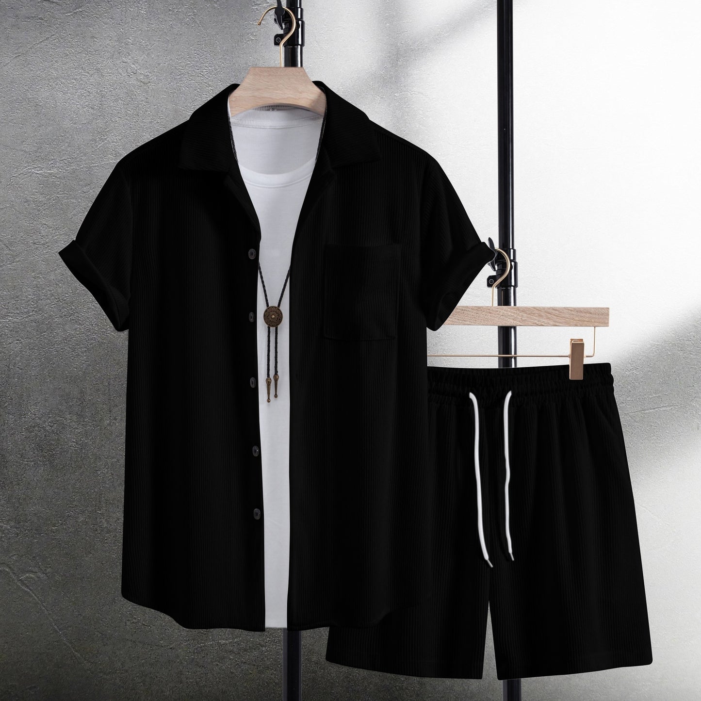 Camisa casual de verano Traje de pantalones de playa de manga corta