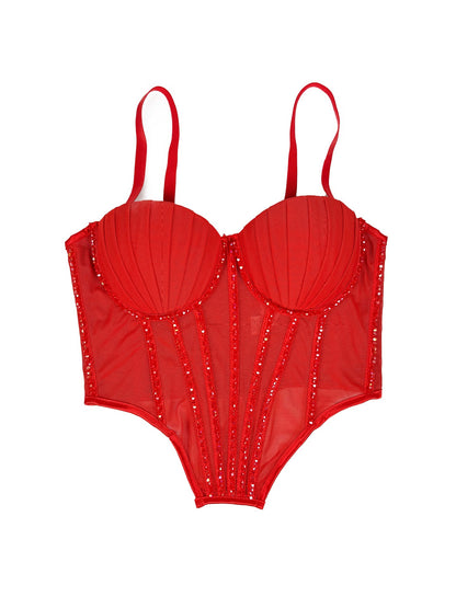 La malla sexy con aparatos ortopédicos y almohadilla para los senos se puede usar fuera del sujetador de plástico de espina de imitación