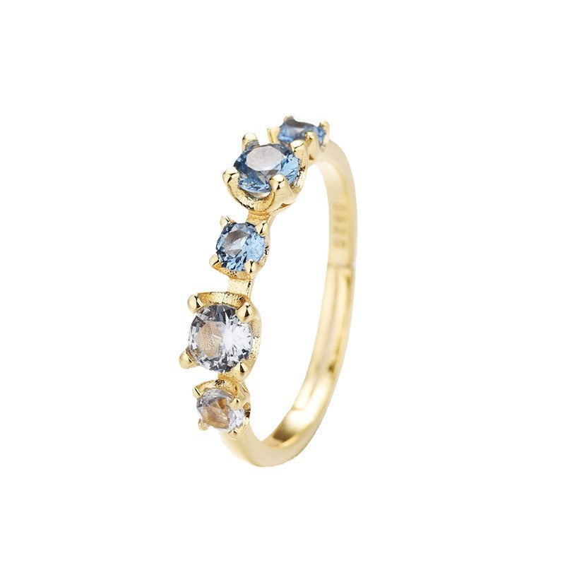 Gradient Blue And White Topaz Multi-gemstone Zircon Ring For Women