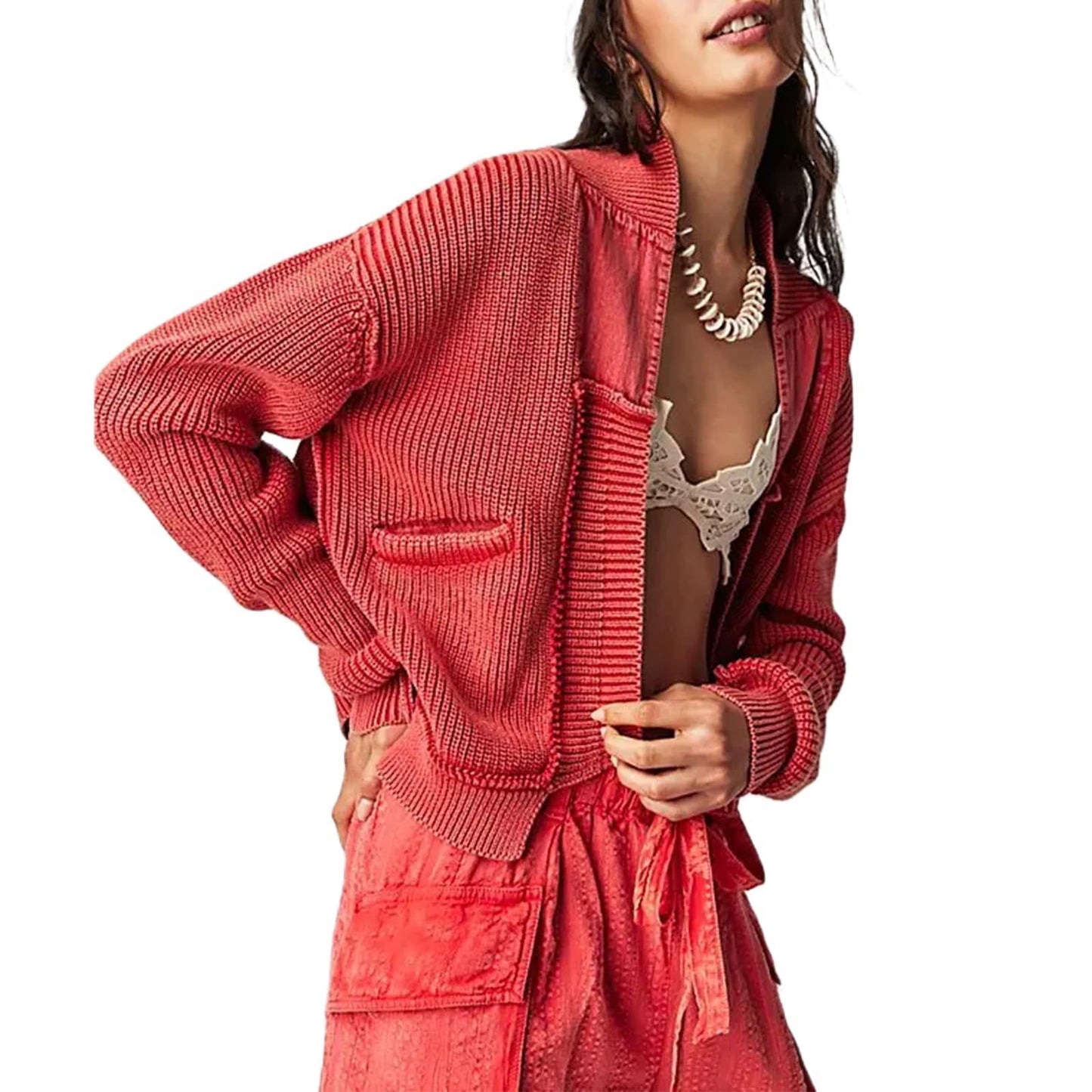 Women's Woolen Cardigan Splicing Coat Jacket