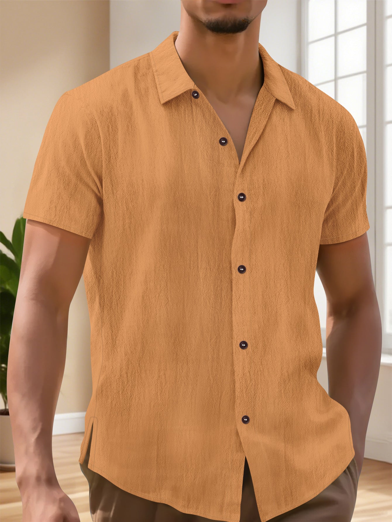 Camisa de manga corta de moda de lino para hombre