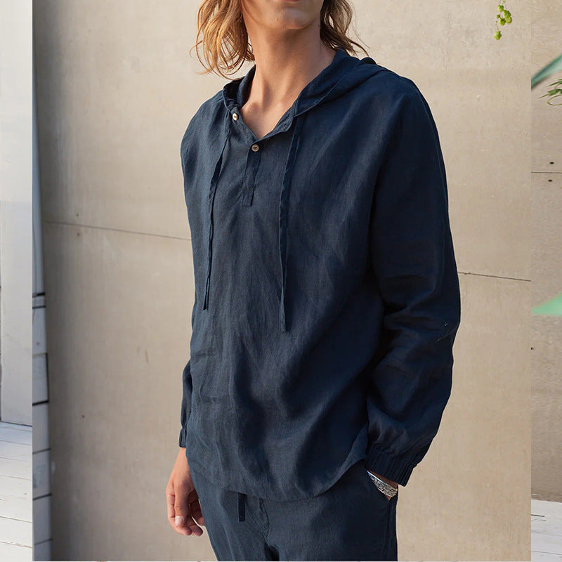 El otoño de lino para hombres, estilo casual manga larga.