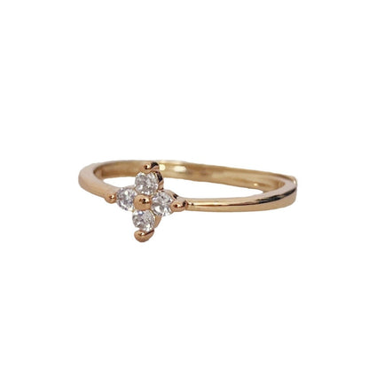 Anillo Fino de Mujer con Flor Estrellada y Brillantes