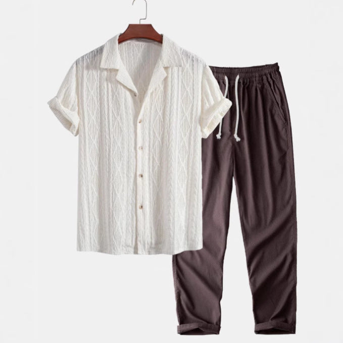 Camisa casual de manga corta de solapa Traje de pantalones cómodos