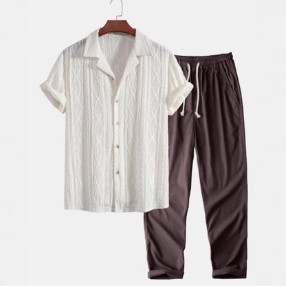 Camisa casual de manga corta de solapa Traje de pantalones cómodos