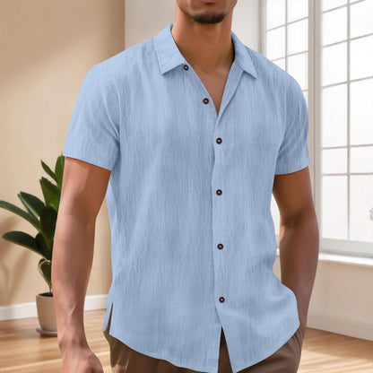 Camisa de manga corta de moda de lino para hombre