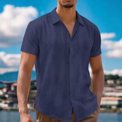 Camisa de manga corta de moda de lino para hombre