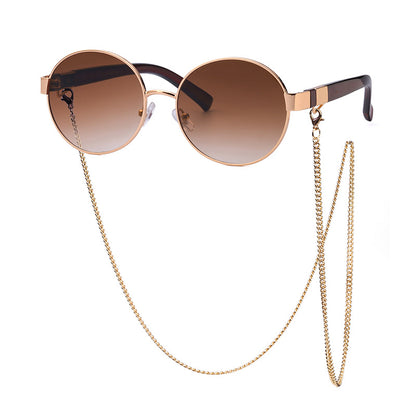 Pequeñas gafas de sol de marco redondo con cadena