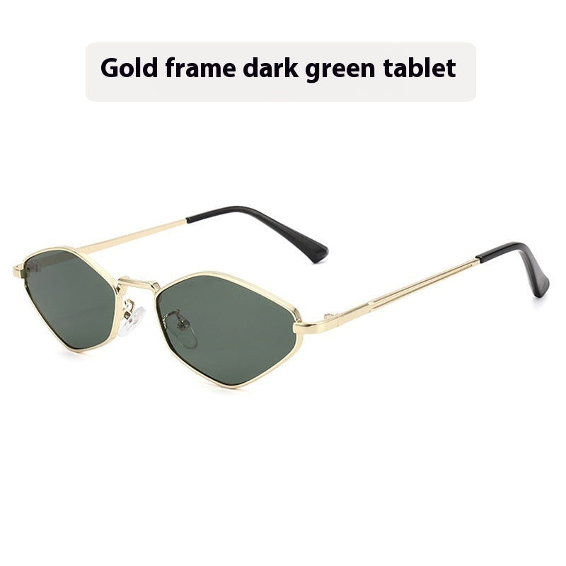 Gafas de sol de metal de ojo de gato Personalidad femenina Polígono europeo y americano en un marco pequeño