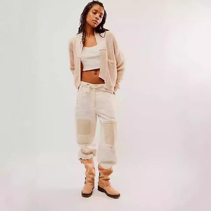 Women's Woolen Cardigan Splicing Coat Jacket