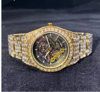 Reloj mecánico de diamante cuadrado completo