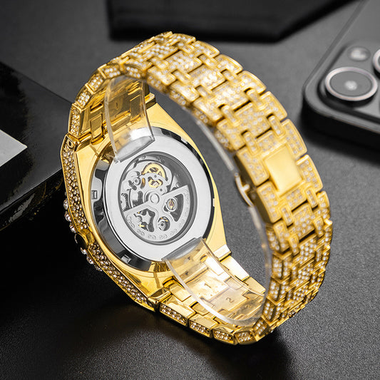 Reloj mecánico automático de hip hop completo de diamante