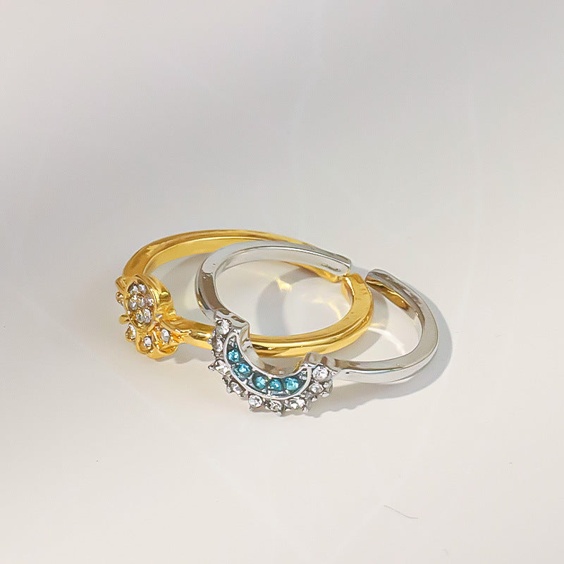Anillo Sol y Luna con Brillantes – Estilo Elegante Premium