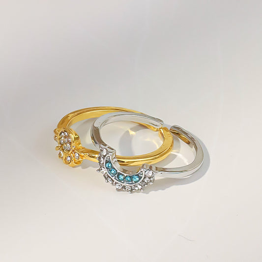 Anillo Sol y Luna con Brillantes – Estilo Elegante Premium