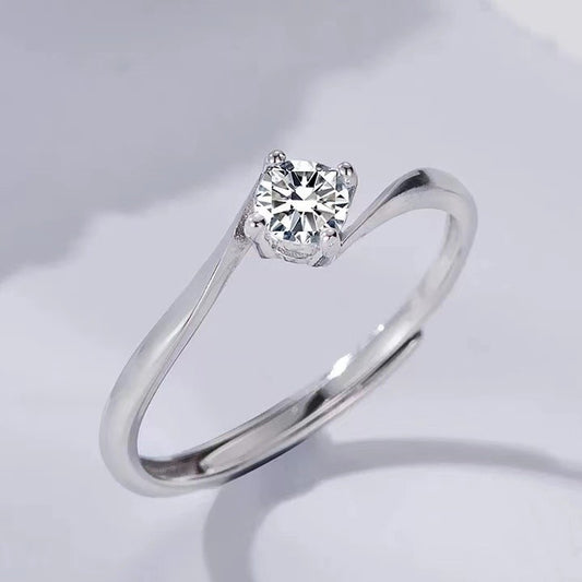Anillo para dedo índice de circón de plata esterlina, elegante