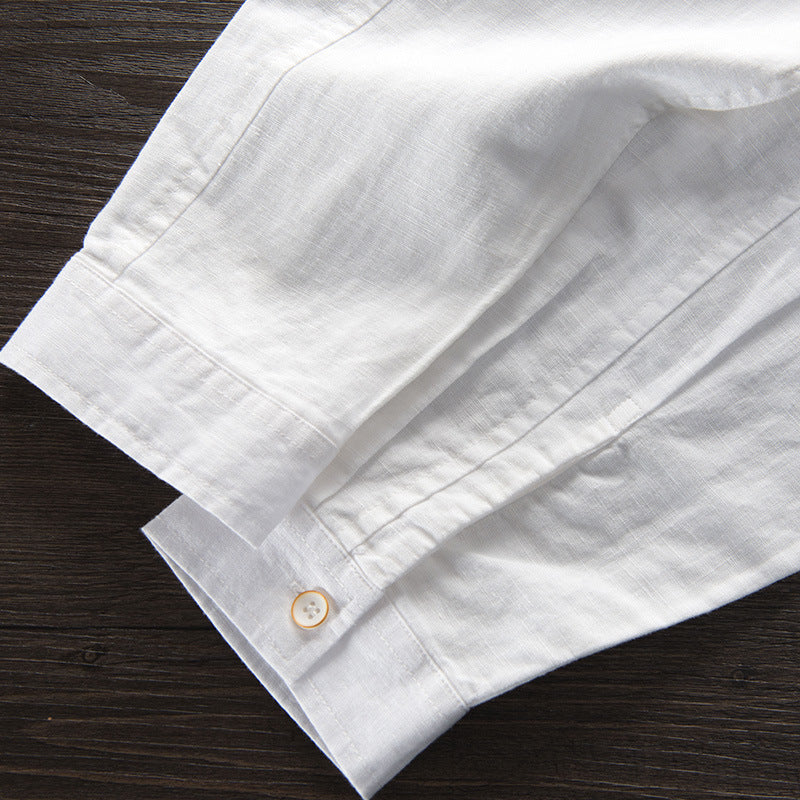Tela de lino de manga larga de los hombres de primavera y otoño Tejido de algodón de camisa de manga larga