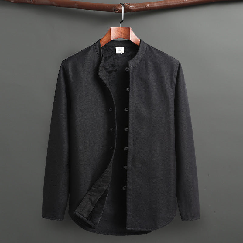 Traje  tipo oriental  de manga larga sin cuello de algodón de manga larga