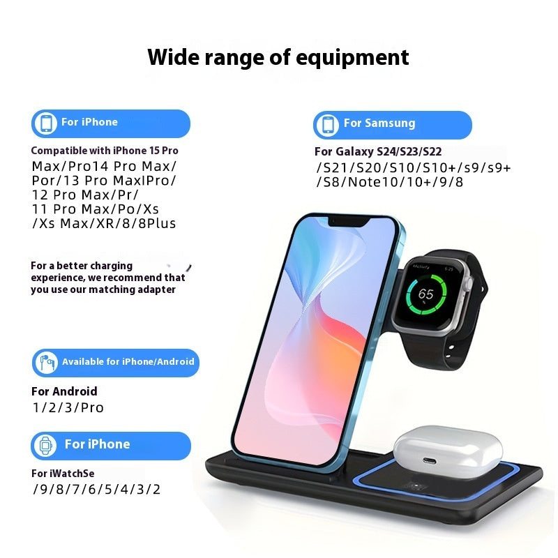 Three-in-one Folding Wireless Charger Mobile Desktop Stand