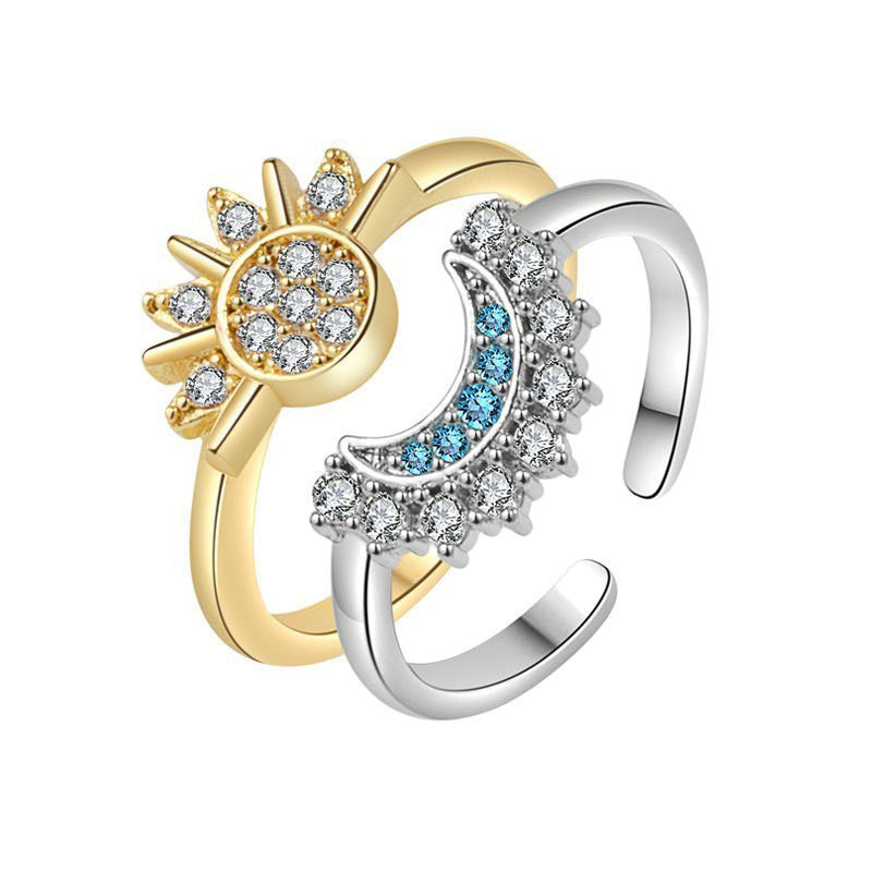Anillo Sol y Luna con Brillantes – Estilo Elegante Premium
