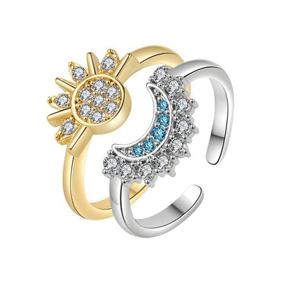 Anillo Sol y Luna con Brillantes – Estilo Elegante Premium