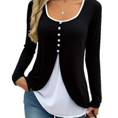 Casual Contrast Color Women's Two-piece Long-sleeved T-shirt