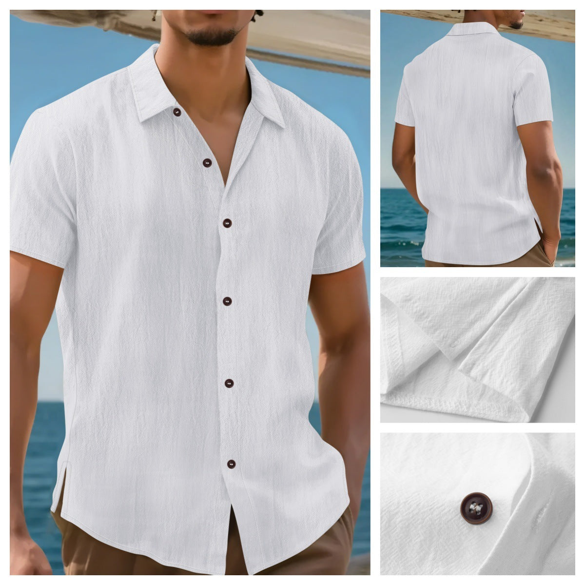 Camisa de manga corta de moda de lino para hombre