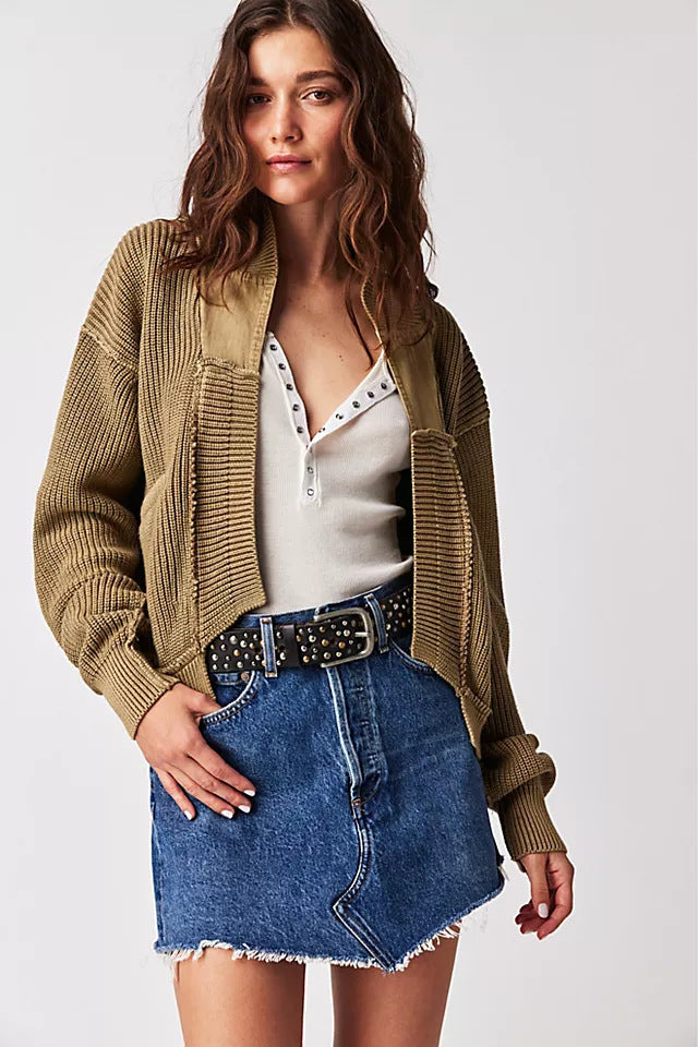 Women's Woolen Cardigan Splicing Coat Jacket