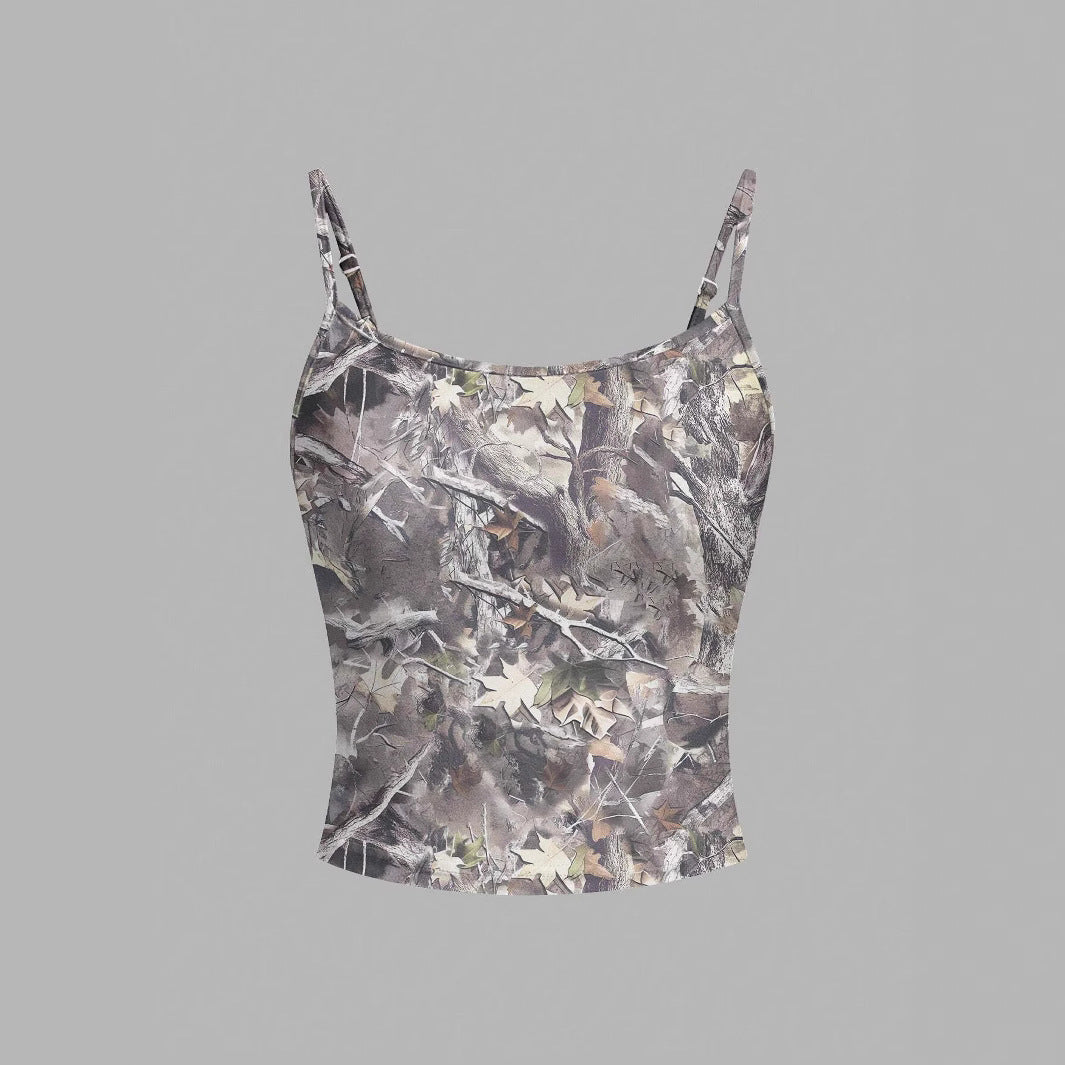 Top de ropa de verano para mujer Tweet Tube impreso Top Retro Spaghetti Straps