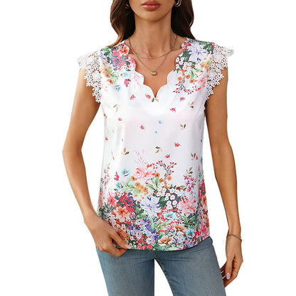 Women's Minimalist Printed V-neck Short Sleeved Shirt