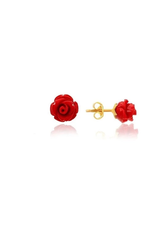 Aretes de Rosa Roja Chapados en Oro de Plata 925 para Mujer