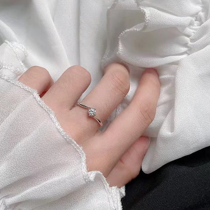 Anillo para dedo índice de circón de plata esterlina, elegante